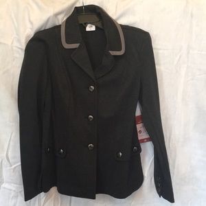 CAbi NWT charcoal grey with light grey trim collar